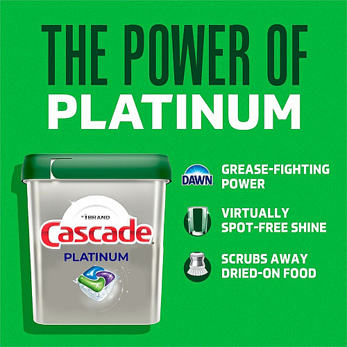 Cascade Platinum ActionPacs For Glassware, Dish, Dishwasher - Pod - Recommended For: Residue Remover, Dried-on Food Remover - Enzyme Activated - Silver - 26 - 1 Each (15536)