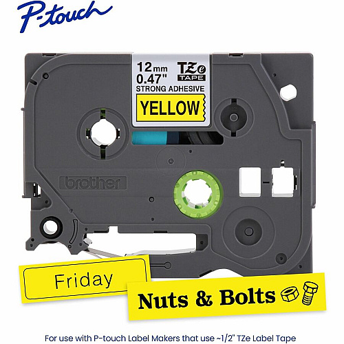 Brother P-touch Extra-Strength TZe Tape Cartridge x 15/32" Width - Cartridge - Yellow - Water Resistant - Laminated - Strong, Durable, Customizable, Long Lasting, Abrasion Resistant, Chemical Resistant, Fade Resistant, Sunlight Resistant - 26.2 (TZES631G)
