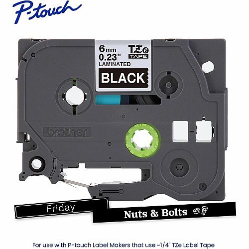 Brother P-touch TZe Label Tape x 15/64" Width - Tape - Black - Water Resistant - Laminated - 1 Each (TZE315G)