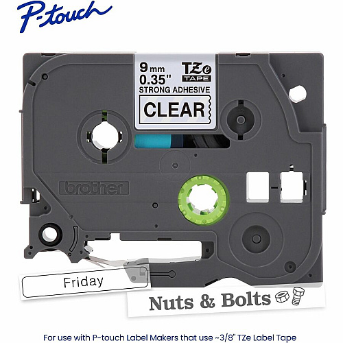 Brother P-touch Extra-Strength TZe Tape Cartridge x 11/32" Width - Cartridge - Clear - Water Resistant - Laminated - Strong, Durable, Customizable, Long Lasting, Abrasion Resistant, Chemical Resistant, Fade Resistant, Sunlight Resistant - 26.20 (TZES121G)