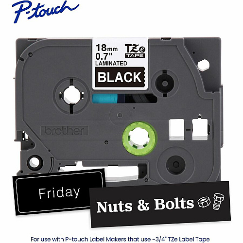 Brother P-touch TZe Laminated Label Tape x 45/64" Width - Tape - Black - Water Resistant - Laminated - Easy to Read, Temperature Resistant, Customizable, Long Lasting, Peeling Resistant, Fade Resistant - 26.20 ft Roll Length - 1 Each (TZE345G)