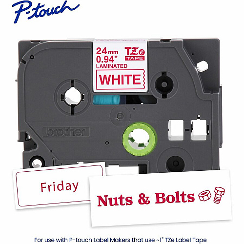 Brother P-touch TZe Laminated Label Tape x 15/16" Width - Tape - White - Water Resistant - Laminated - Easy to Read, Temperature Resistant, Customizable, Long Lasting, Peeling Resistant, Fade Resistant - 26.20 ft Roll Length - 1 Each (TZE252G)