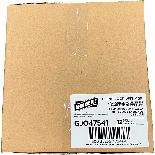 Genuine Joe 5" Looped End Wet Mop Large - Looped Ends, 4-ply, Headband, Fray Resistant, Durable, Launderable, Reusable, Tailband - Cotton, Synthetic, Yarn, Vinyl, Mesh, Woven, Polyester - Red - 1 Each (47541)