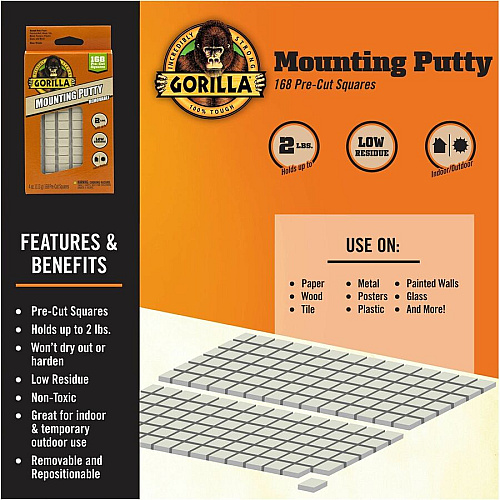 Gorilla Glue Mounting Putty Assorted - For Indoor, Outdoor, Mounting, Paper, Wall, Wood, Tile, Metal, Glass - 1 Each (109100)
