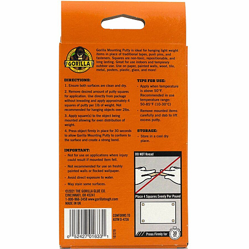 Gorilla Glue Mounting Putty Assorted - For Indoor, Outdoor, Mounting, Paper, Wall, Wood, Tile, Metal, Glass - 1 Each (109100)