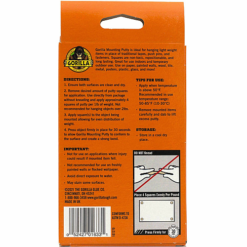 Gorilla Glue Mounting Putty Assorted - For Indoor, Outdoor, Mounting, Paper, Wall, Wood, Tile, Metal, Glass - 1 Each (109100)