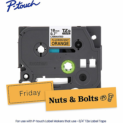 Brother P-touch TZe Label Tape x 45/64" Width - Tape - Fluorescent Orange - Water Resistant - Laminated - 16.40 ft Roll Length - 1 / Each (TZEB41G)