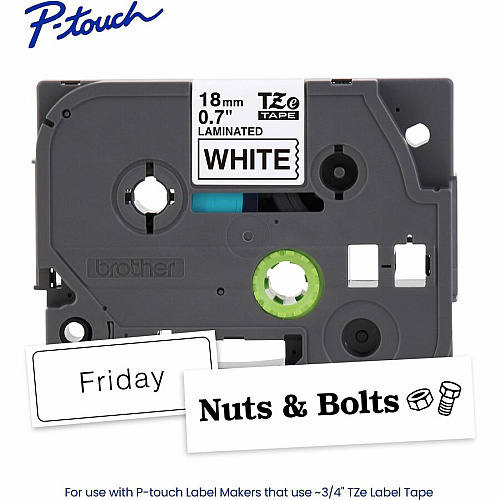 Brother P-touch TZe Laminated Label Tape x 45/64" Width - Tape - White - Water Resistant - Laminated - Easy to Read, Temperature Resistant, Customizable, Long Lasting, Peeling Resistant, Fade Resistant - 26.20 ft Roll Length - 1 Each (TZE241G)