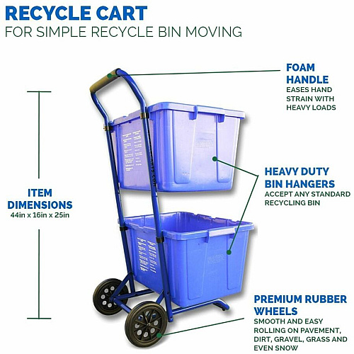 Five Star Products Recycling Cart for Bin 400 lb Capacity - Steel - 16.50" Width x 44" Depth x 26" Height - Blue - 1 Each (C006)