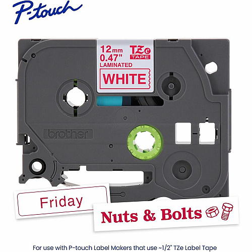 Brother P-touch TZe Laminated Label Tape x 15/32" Width - Tape - White - Water Resistant - Laminated - Easy to Read, Temperature Resistant, Customizable, Long Lasting, Peeling Resistant, Fade Resistant - 26.20 ft Roll Length - 1 Each (TZE232G)