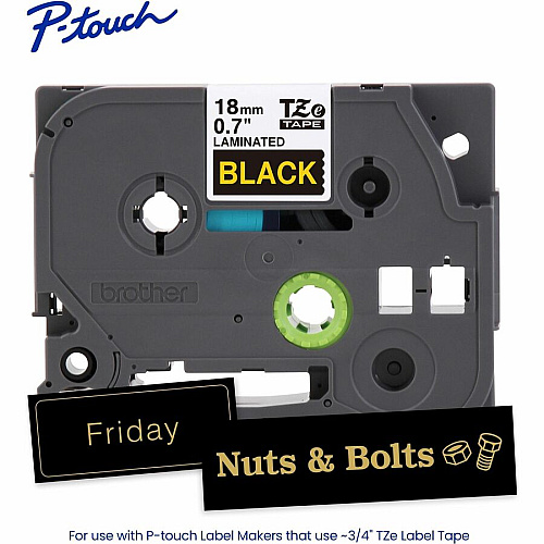Brother P-touch TZe Laminated Label Tape x 45/64" Width - Tape - Black - Water Resistant - Laminated - Easy to Read, Temperature Resistant, Customizable, Long Lasting, Peeling Resistant, Fade Resistant - 26.20 ft Roll Length - 1 Each (TZE344G)
