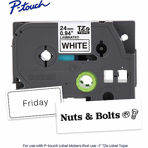 Brother P-touch TZe Laminated Label Tape x 15/16" Width - Tape - White - Water Resistant - Laminated - Easy to Read, Temperature Resistant, Customizable, Long Lasting, Peeling Resistant, Fade Resistant - 26.20 ft Roll Length - 1 Each (TZE251G)