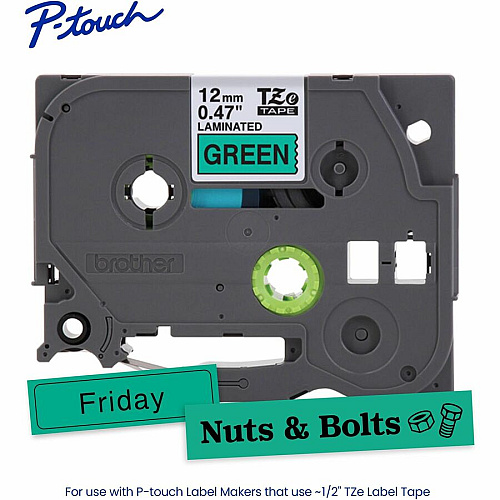 Brother P-touch TZe Laminated Label Tape x 15/32" Width - Tape - Green - Water Resistant - Laminated - Eco-friendly, Easy to Read, Peeling Resistant, Fade Resistant, Long Lasting, Customizable, Temperature Resistant - 26.20 ft Roll Length - For  (TZE731G)
