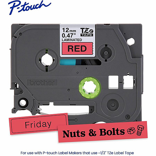 Brother P-touch TZe Laminated Label Tape x 15/32" Width - Tape - Red - Water Resistant - Laminated - Easy to Read, Temperature Resistant, Customizable, Long Lasting, Peeling Resistant, Fade Resistant - 26.20 ft Roll Length - 1 Each (TZE431G)