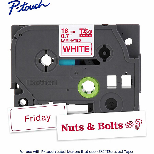 Brother P-touch TZe Laminated Label Tape x 45/64" Width - Tape - White - Water Resistant - Laminated - Easy to Read, Temperature Resistant, Customizable, Long Lasting, Peeling Resistant, Fade Resistant - 26.20 ft Roll Length - 1 Each (TZE242G)