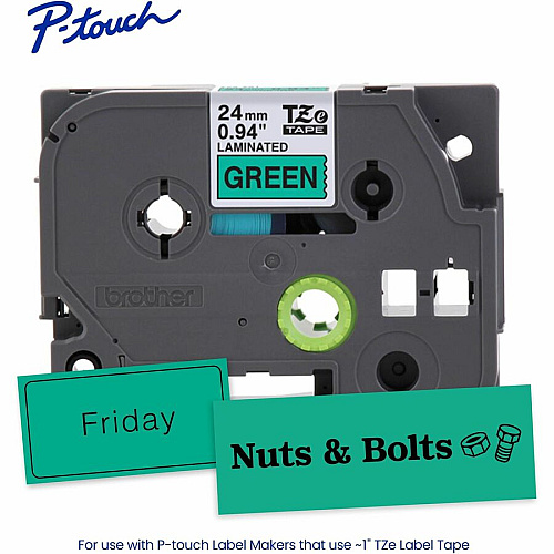 Brother P-touch TZe Laminated Label Tape x 15/16" Width - Tape - Green - Water Resistant - Laminated - Eco-friendly, Easy to Read, Peeling Resistant, Fade Resistant, Long Lasting, Customizable, Temperature Resistant - 26.20 ft Roll Length - For  (TZE751G)