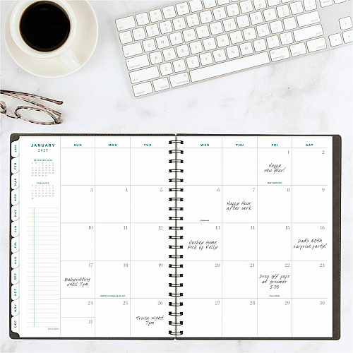At-A-Glance Signature Planner Weekly, Monthly - 12 Month - January 2026 to December 2026 - Letter - 8 1/2" x 11" Sheet Size - Twin Wire - Gray - Paper - Monthly Planner, Planner Page, Bleed Resistant Paper, Monthly Tab, Holiday Listing, Event Ca (YP90507)