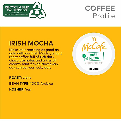 McCafe McCaf&eacute;&reg; K-Cup Irish Mocha Compatible with Keurig Brewer - Light - Per Box - 24 K-Cup - K-Cup - Irish Mocha - Kosher - 4 / Carton (9459CT)