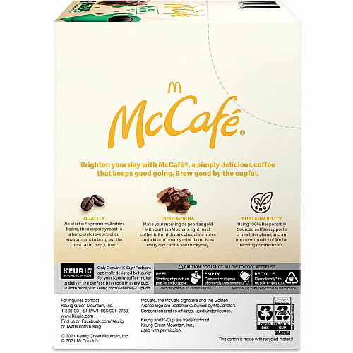 McCafe McCaf&eacute;&reg; K-Cup Irish Mocha Compatible with Keurig Brewer - Light - Per Box - 24 K-Cup - K-Cup - Irish Mocha - Kosher - 4 / Carton (9459CT)