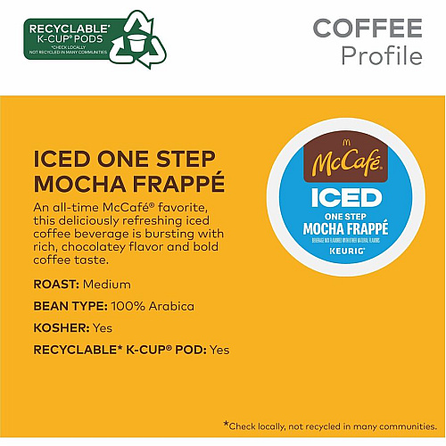 McCafe K-Cup Iced One-Step Mocha Frappe Compatible with Keurig Brewer - Ice Coffee - Medium - Per Box - 24 K-Cup - K-Cup - Mocha Frapp&eacute; - Kosher - 4 / Carton (9845CT)
