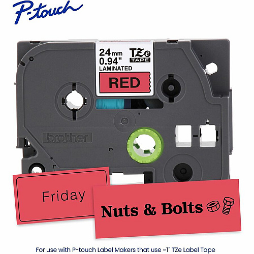 Brother P-touch TZe Laminated Label Tape x 15/16" Width - Tape - Red - Water Resistant - Laminated - Easy to Read, Temperature Resistant, Customizable, Long Lasting, Peeling Resistant, Fade Resistant - 26.20 ft Roll Length - 1 Each (TZE451G)