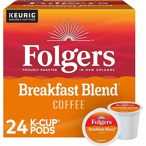 Folgers&reg; K-Cup Breakfast Blend Coffee Compatible with Keurig Brewer - Light/Mild - 0.2 oz Per Box - 24 K-Cup - K-Cup - Breakfast Blend - Kosher - 4 / Carton (3451CT)