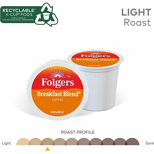 Folgers&reg; K-Cup Breakfast Blend Coffee Compatible with Keurig Brewer - Light/Mild - 0.2 oz Per Box - 24 K-Cup - K-Cup - Breakfast Blend - Kosher - 4 / Carton (3451CT)