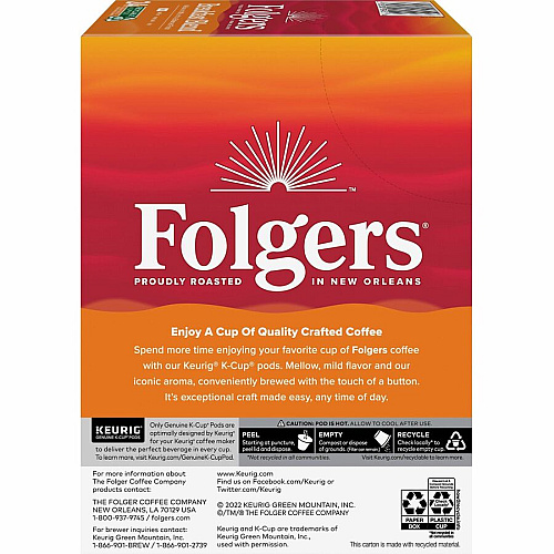 Folgers&reg; K-Cup Breakfast Blend Coffee Compatible with Keurig Brewer - Light/Mild - 0.2 oz Per Box - 24 K-Cup - K-Cup - Breakfast Blend - Kosher - 4 / Carton (3451CT)