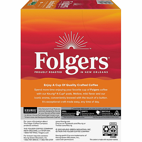 Folgers&reg; K-Cup Breakfast Blend Coffee Compatible with Keurig Brewer - Light/Mild - 0.2 oz Per Box - 24 K-Cup - K-Cup - Breakfast Blend - Kosher - 4 / Carton (3451CT)