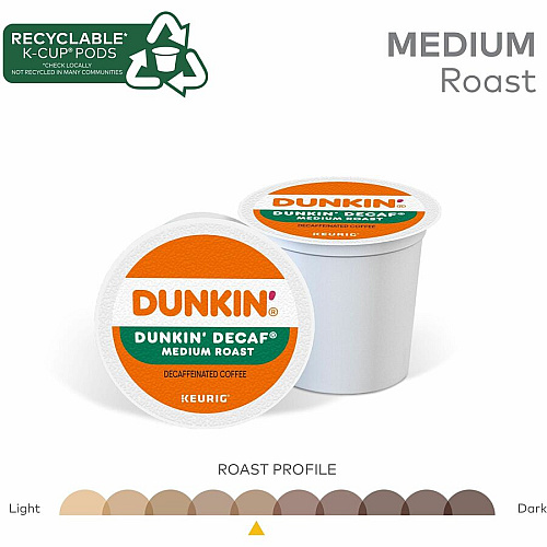 Dunkin Donuts Dunkin'&reg; K-Cup Decaf Coffee Compatible with Keurig Brewer - Medium - 0.3 oz Per Box - 22 K-Cup - K-Cup - Decaf, Original Blend - Kosher - Decaffeinated - 4 / Carton (0317CT)