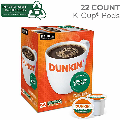 Dunkin Donuts Dunkin'&reg; K-Cup Decaf Coffee Compatible with Keurig Brewer - Medium - 0.3 oz Per Box - 22 K-Cup - K-Cup - Decaf, Original Blend - Kosher - Decaffeinated - 4 / Carton (0317CT)