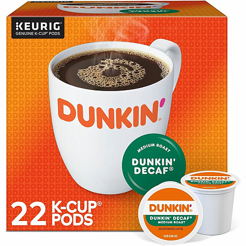 Dunkin Donuts Dunkin'&reg; K-Cup Decaf Coffee Compatible with Keurig Brewer - Medium - 0.3 oz Per Box - 22 K-Cup - K-Cup - Decaf, Original Blend - Kosher - Decaffeinated - 4 / Carton (0317CT)