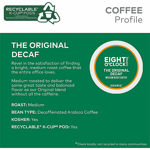 Green Mountain Coffee K-Cup The Original Decaf Coffee Compatible with Keurig Brewer - Medium - Per Box - 24 K-Cup - K-Cup - The Original Decaf - Decaffeinated - 4 / Carton (0638CT)