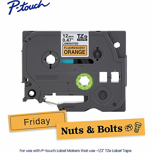 Brother P-touch TZe Laminated Label Tape - DiameterTape - Orange - Laminated - Customizable, Peeling Resistant, Fade Resistant, Long Lasting, Temperature Resistant, Easy to Read - 26.20 ft Roll Length - For Label Maker - 1 Each (TZEB31CSG)
