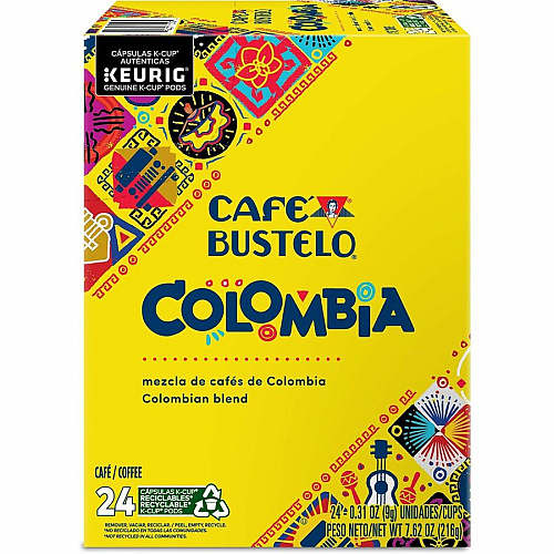 Cafe Bustelo Caf&eacute; Bustelo K-Cup Colombia Coffee Compatible with Keurig Brewer - Medium - Per Box - 24 K-Cup - K-Cup - Colombia - Kosher - 4 / Carton (1243CT)