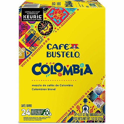 Cafe Bustelo Caf&eacute; Bustelo K-Cup Colombia Coffee Compatible with Keurig Brewer - Medium - Per Box - 24 K-Cup - K-Cup - Colombia - Kosher - 4 / Carton (1243CT)