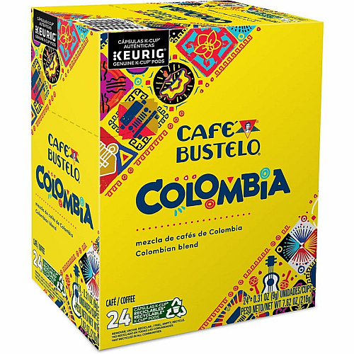 Cafe Bustelo Caf&eacute; Bustelo K-Cup Colombia Coffee Compatible with Keurig Brewer - Medium - Per Box - 24 K-Cup - K-Cup - Colombia - Kosher - 4 / Carton (1243CT)