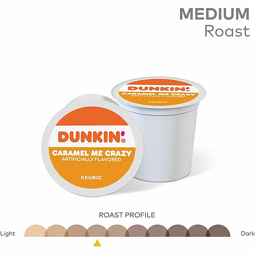 Dunkin Donuts Dunkin'&reg; K-Cup Caramel Me Crazy Coffee Compatible with Keurig Brewer - Medium - 0.3 oz Per Box - 22 K-Cup - K-Cup - Caramel Me Crazy - Kosher - 4 / Carton (1277CT)