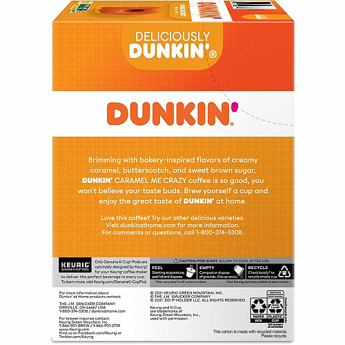Dunkin Donuts Dunkin'&reg; K-Cup Caramel Me Crazy Coffee Compatible with Keurig Brewer - Medium - 0.3 oz Per Box - 22 K-Cup - K-Cup - Caramel Me Crazy - Kosher - 4 / Carton (1277CT)