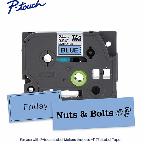 Brother P-touch TZe Laminated Label Tape x 15/16" Width - Tape - Blue - Water Resistant - Laminated - Easy to Read, Temperature Resistant, Customizable, Long Lasting, Peeling Resistant, Fade Resistant - 26.20 ft Roll Length - 1 Each (TZE551G)