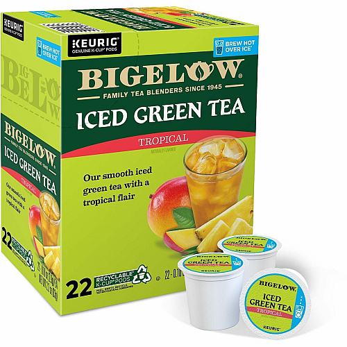Bigelow&reg; Tropical Iced Green Tea Iced Green Tea K-Cup Compatible with Keurig K-Cup Brewer - Iced Green Tea - Kosher - 22/Box - 4 / Carton (2870CT)