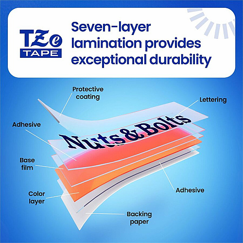 Brother P-touch TZe Laminated Label Tape x 45/64" Width - Tape - White - Water Resistant - Laminated - Easy to Read, Temperature Resistant, Customizable, Long Lasting, Peeling Resistant, Fade Resistant - 26.20 ft Roll Length - 1 / Each (TZE2412PKG)