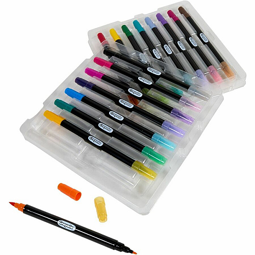 Crayola Dual-Ended Markers Brush, Ultra Fine, Chisel Marker Point - Multi Ink - Water Based - 16 / Pack (586755)