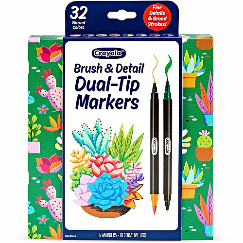 Crayola Dual-Ended Markers Brush, Ultra Fine, Chisel Marker Point - Multi Ink - Water Based - 16 / Pack (586755)