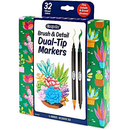 Crayola Dual-Ended Markers Brush, Ultra Fine, Chisel Marker Point - Multi Ink - Water Based - 16 / Pack (586755)