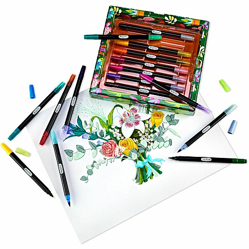 Crayola Dual-Ended Markers Brush, Ultra Fine, Chisel Marker Point - Multi Ink - Water Based - 16 / Pack (586755)