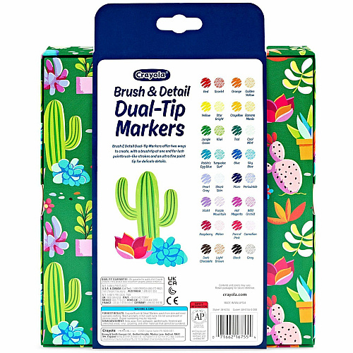 Crayola Dual-Ended Markers Brush, Ultra Fine, Chisel Marker Point - Multi Ink - Water Based - 16 / Pack (586755)