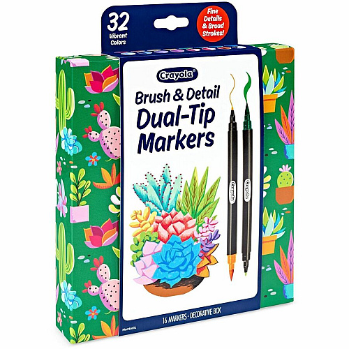 Crayola Dual-Ended Markers Brush, Ultra Fine, Chisel Marker Point - Multi Ink - Water Based - 16 / Pack (586755)