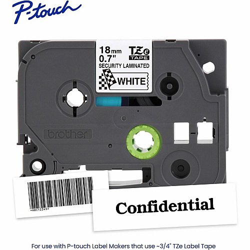 Brother P-touch TZ Laminated Security Tape x 45/64" Width - Tape - White - Water Resistant - Laminated - Customizable, Long Lasting, Strong, Durable, Tamper Evident - 26.20 ft Roll Length - For Label Maker - 1 Each (TZESE4G)