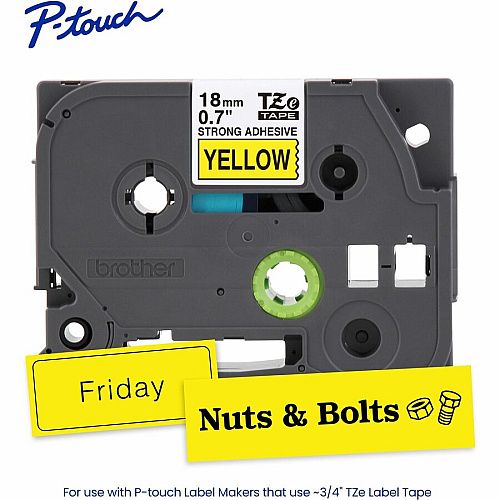 Brother P-touch Extra-Strength TZe Tape Cartridge x 45/64" Width - Cartridge - Yellow - Water Resistant - Laminated - Strong, Durable, Customizable, Long Lasting, Abrasion Resistant, Chemical Resistant, Fade Resistant, Sunlight Resistant - 26.2 (TZES641G)